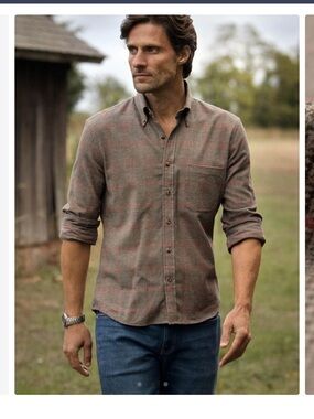 Proper Cloth Mens Flannel Button Down Brown Crimson M EUC